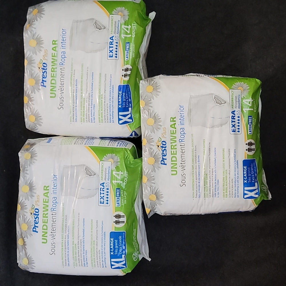 Presto Plus Extra Absorbency Underwear XL 58 to 68 Waist (3 PACKS)